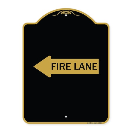 Signmission Designer Series Sign-Fire Lane Left Arrow, Black & Gold Aluminum Sign, 18" x 24", BG-1824-23982 A-DES-BG-1824-23982